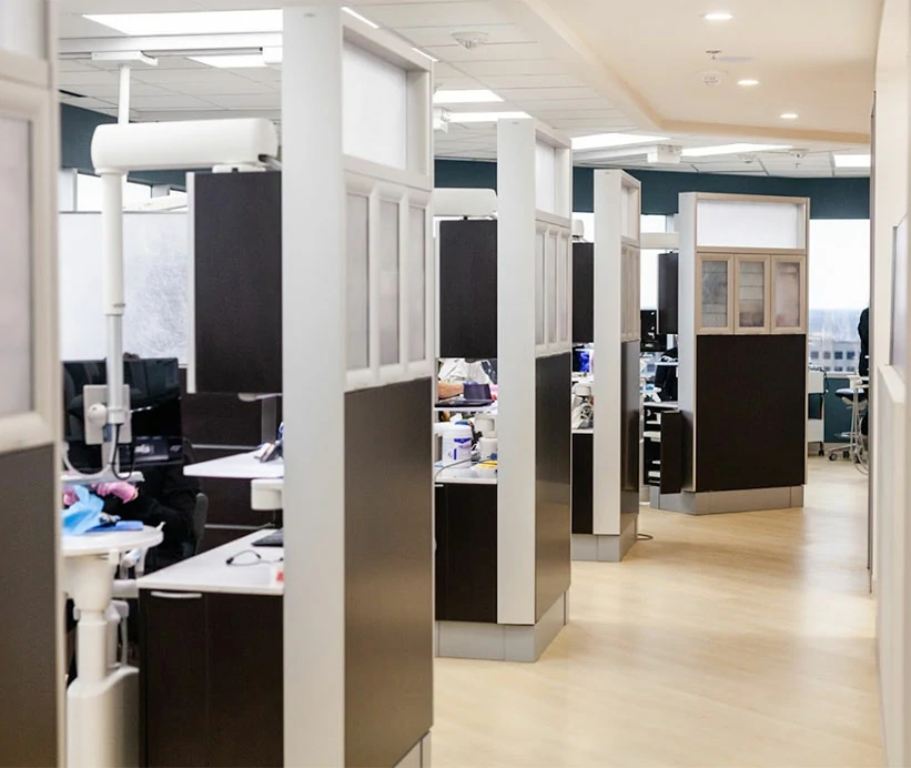 Open, light-filled operatory hallway at Dallas Laser Dentistry